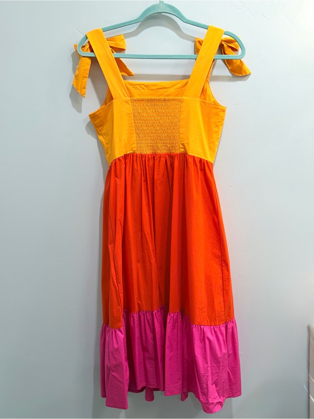 Marc New York Colorblock Tiered Midi Dress Sunset Yellow Orange Pink Bows M - Picture 8 of 14